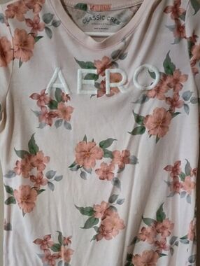 Aeropostale Light Pink Floral Logo Short Sleeve Tee